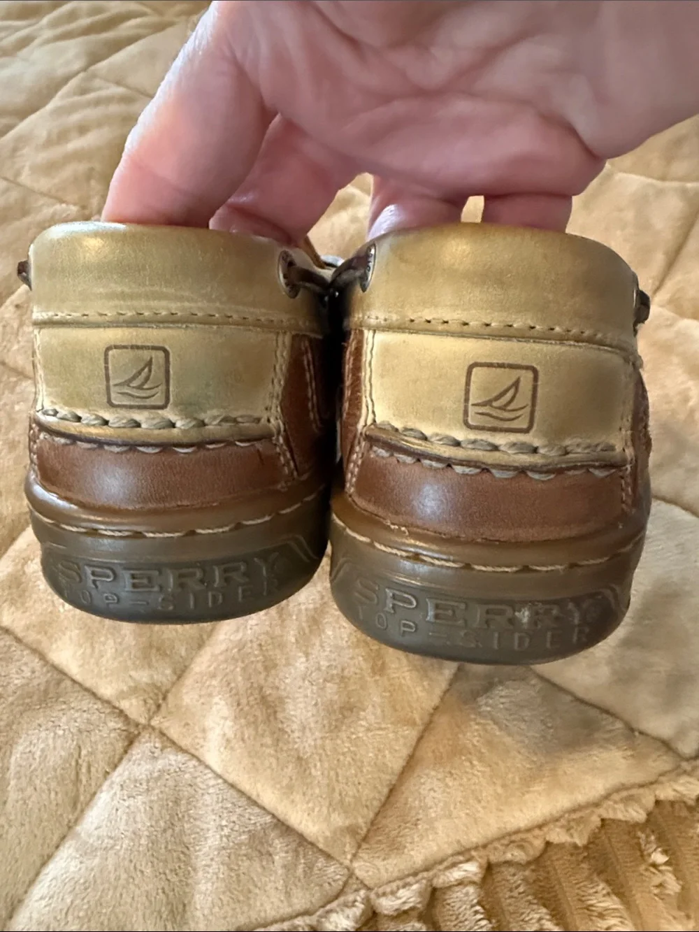 Sperry Men's Brown Leather Boat Shoes with Cream Trim